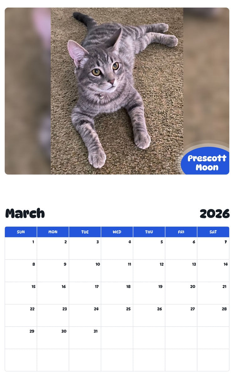 November 2025 - October 2026 Prescott Moon - Pawidols Pet Calendar