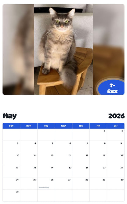2026 - 2027 T-Rex - Pawidols Pet Calendar