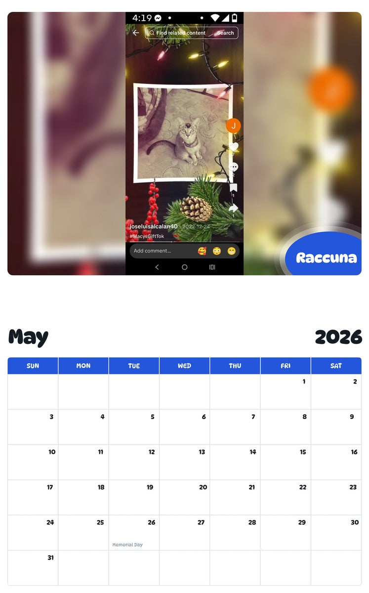 2026 - 2027 Raccuna - Pawidols Pet Calendar