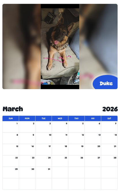 November 2025 - October 2026 Duke - Pawidols Pet Calendar