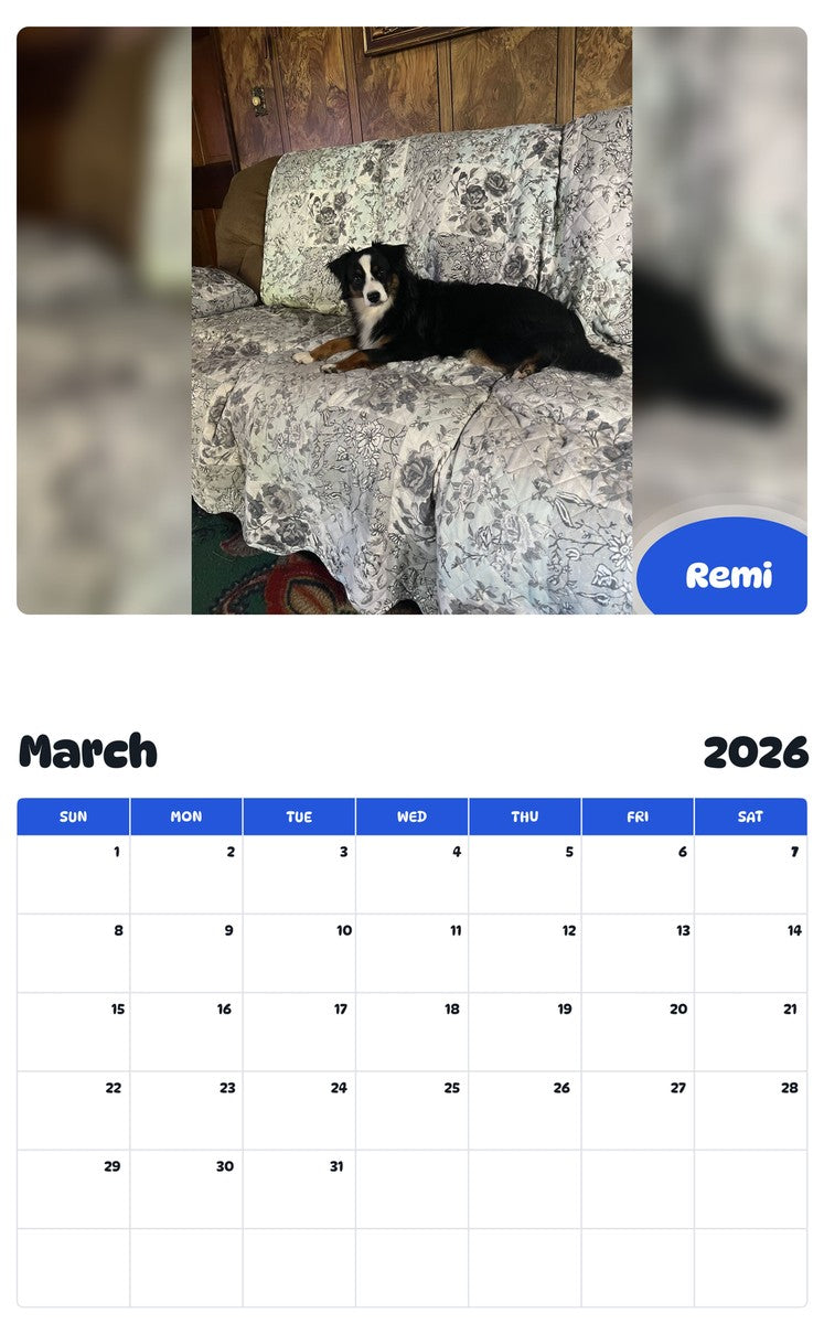 November 2025 - October 2026 Remi - Pawidols Pet Calendar