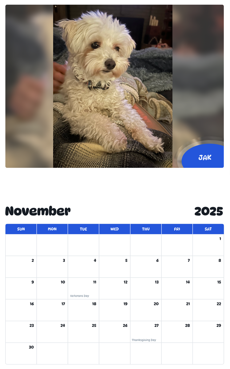 July 2025 - June 2026 Jak - Pawidols Pet Calendar