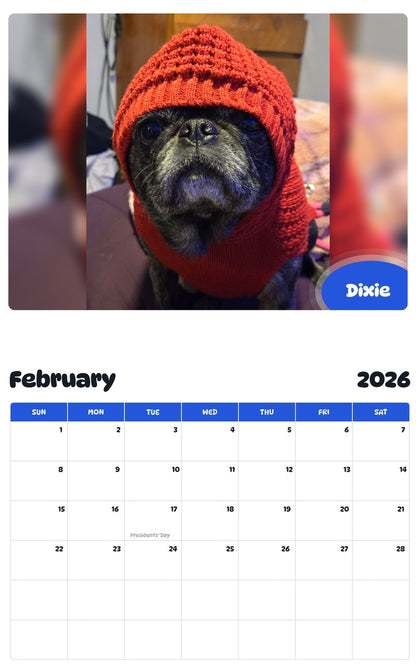 October 2025 - September 2026 Dixie - Pawidols Pet Calendar