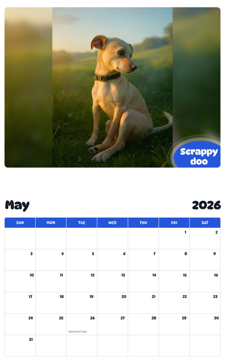 2026 - 2027 Scrappy doo - Pawidols Pet Calendar