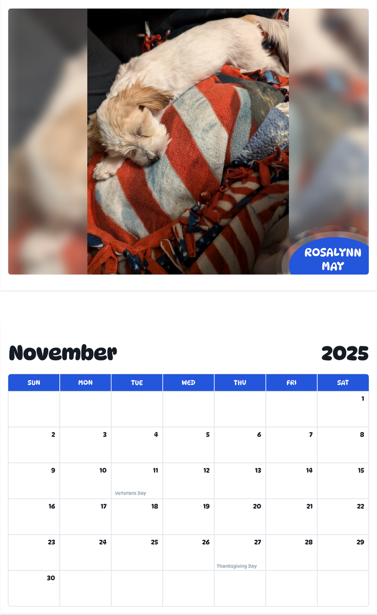 July 2025 - June 2026 Rosalynn may - Pawidols Pet Calendar