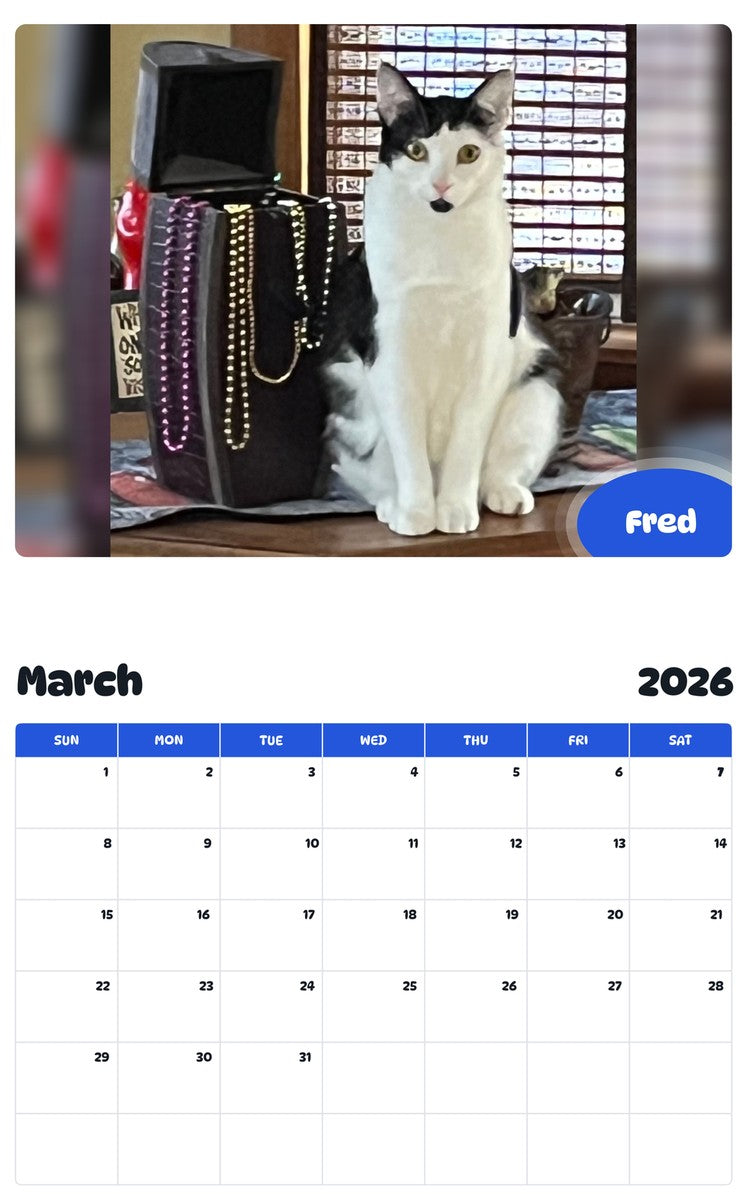 November 2025 - October 2026 Fred - Pawidols Pet Calendar