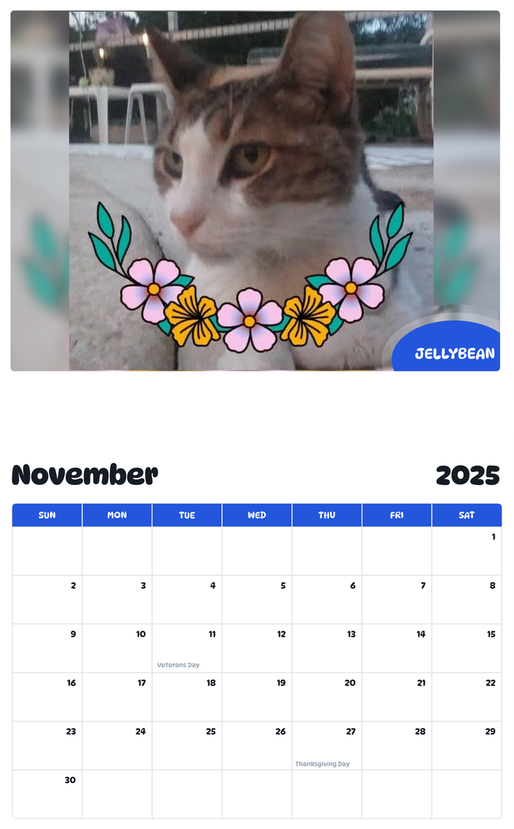 July 2025 - June 2026 Jellybean 💕 - Pawidols Pet Calendar