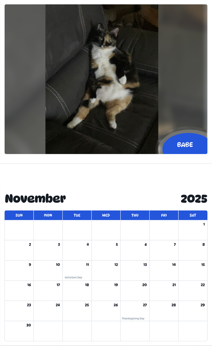 July 2025 - June 2026 Babe - Pawidols Pet Calendar