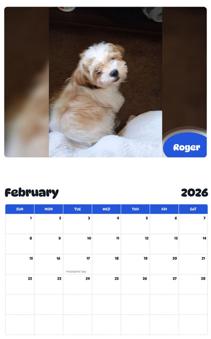 October 2025 - September 2026 Roger - Pawidols Pet Calendar