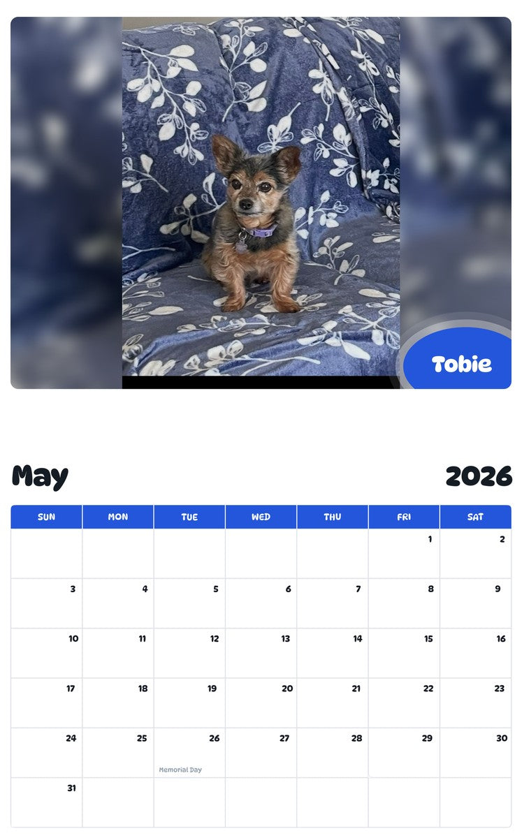 2026 - 2027 Tobie - Pawidols Pet Calendar
