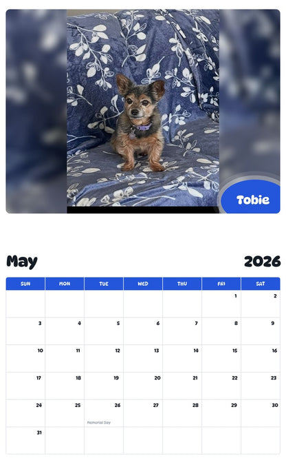 2026 - 2027 Tobie - Pawidols Pet Calendar