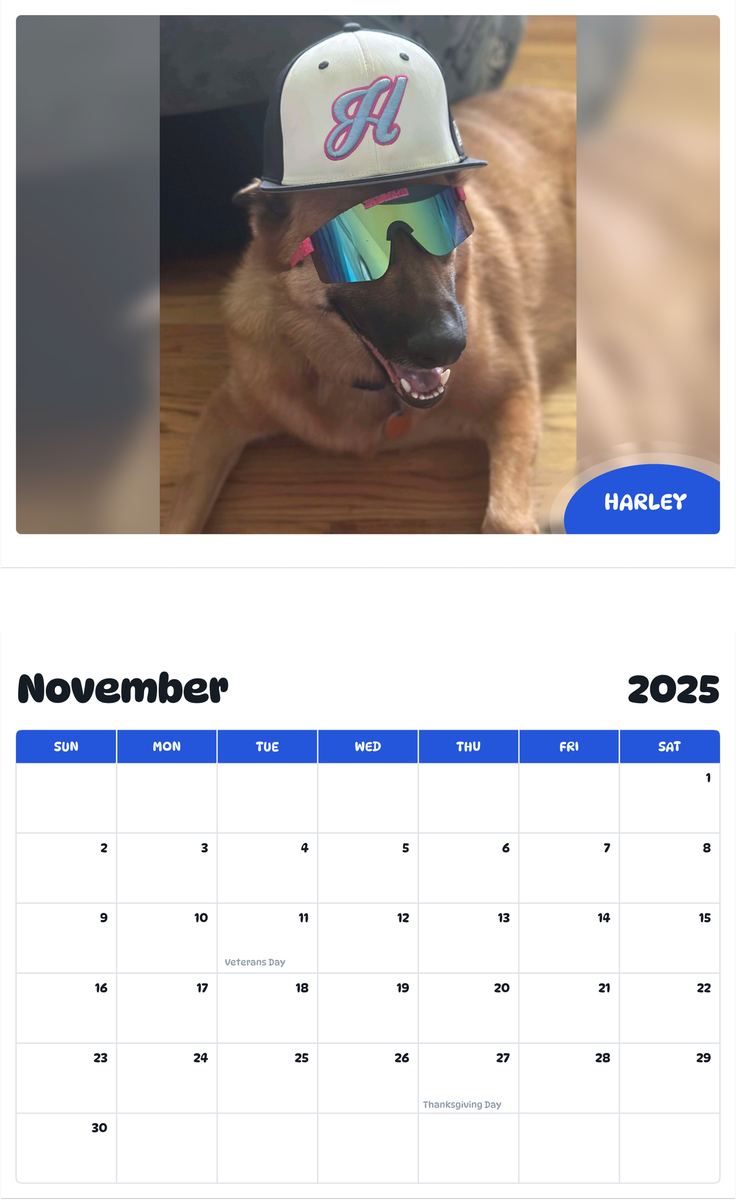 July 2025 - June 2026 Harley - Pawidols Pet Calendar