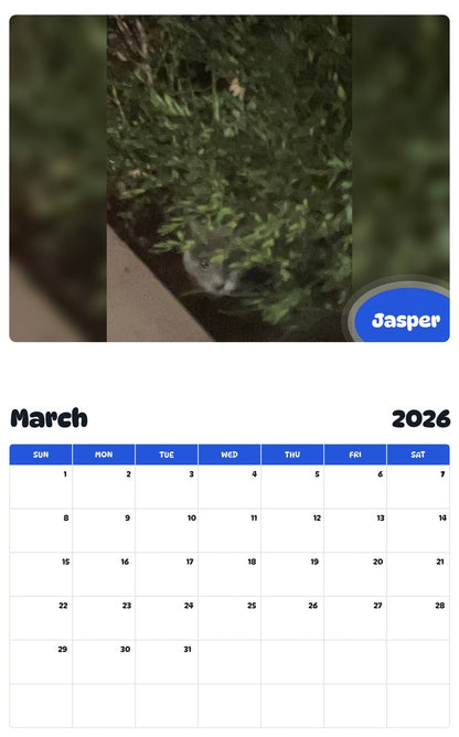 November 2025 - October 2026 Jasper - Pawidols Pet Calendar
