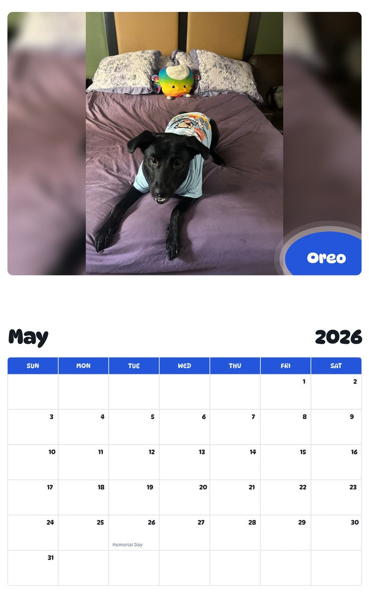 2026 - 2027 Oreo - Pawidols Pet Calendar