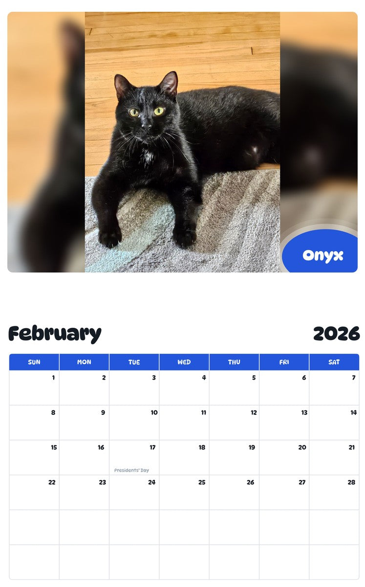 October 2025 - September 2026 Onyx - Pawidols Pet Calendar