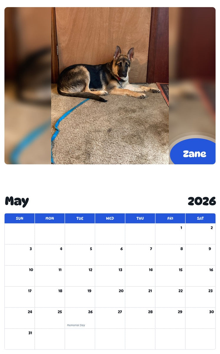 2026 - 2027 Zane - Pawidols Pet Calendar