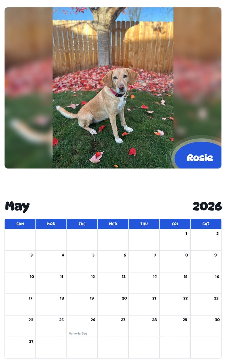 2026 - 2027 Rosie - Pawidols Pet Calendar