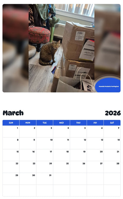 November 2025 - October 2026 Fenwick Frederic Purrington - Pawidols Pet Calendar