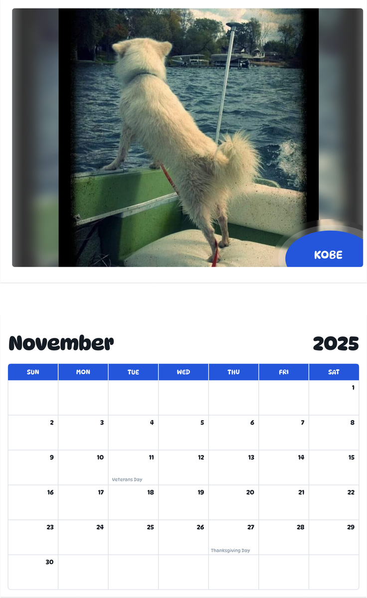 July 2025 - June 2026 Kobe - Pawidols Pet Calendar