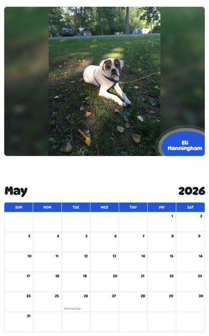 2026 - 2027 Eli Manningham - Pawidols Pet Calendar