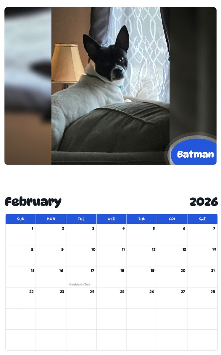 October 2025 - September 2026 Batman - Pawidols Pet Calendar