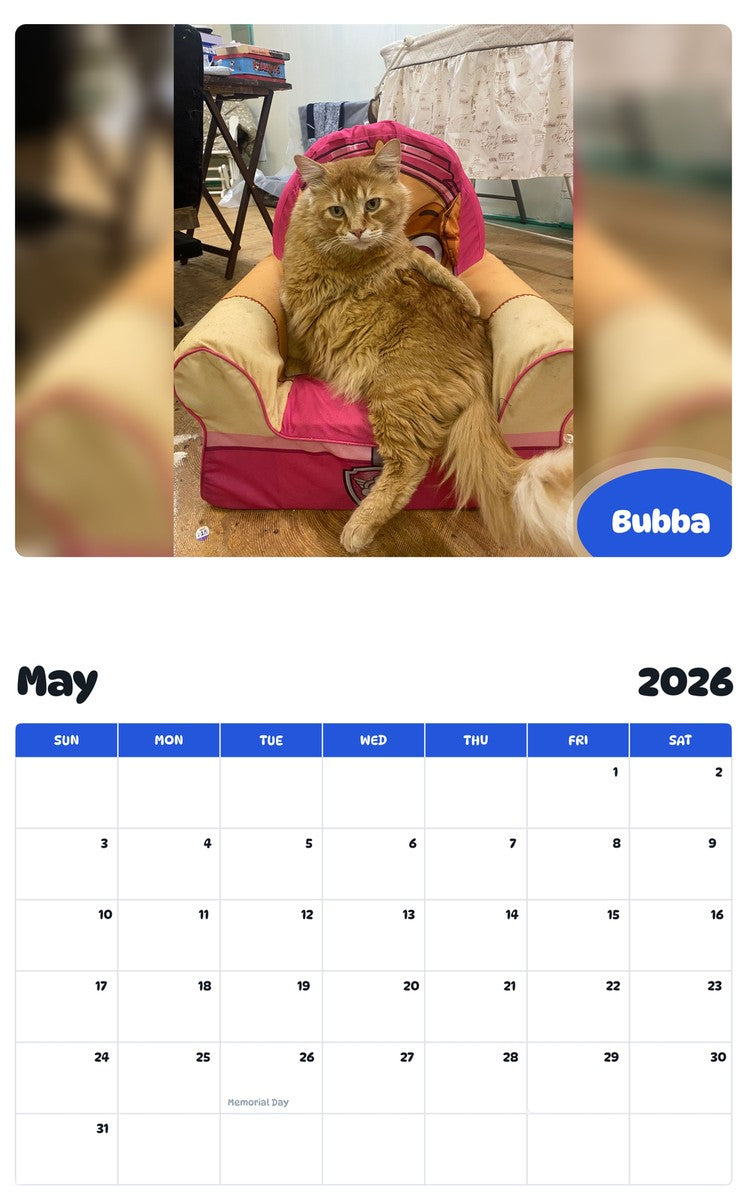 2026 - 2027 Bubba - Pawidols Pet Calendar