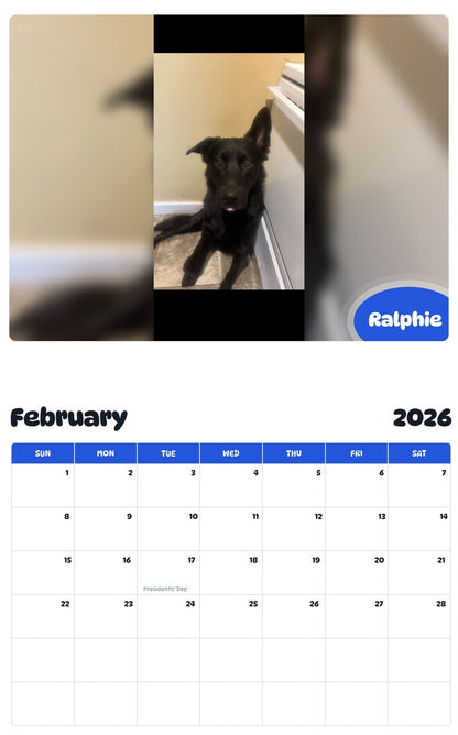 October 2025 - September 2026 Ralphie - Pawidols Pet Calendar