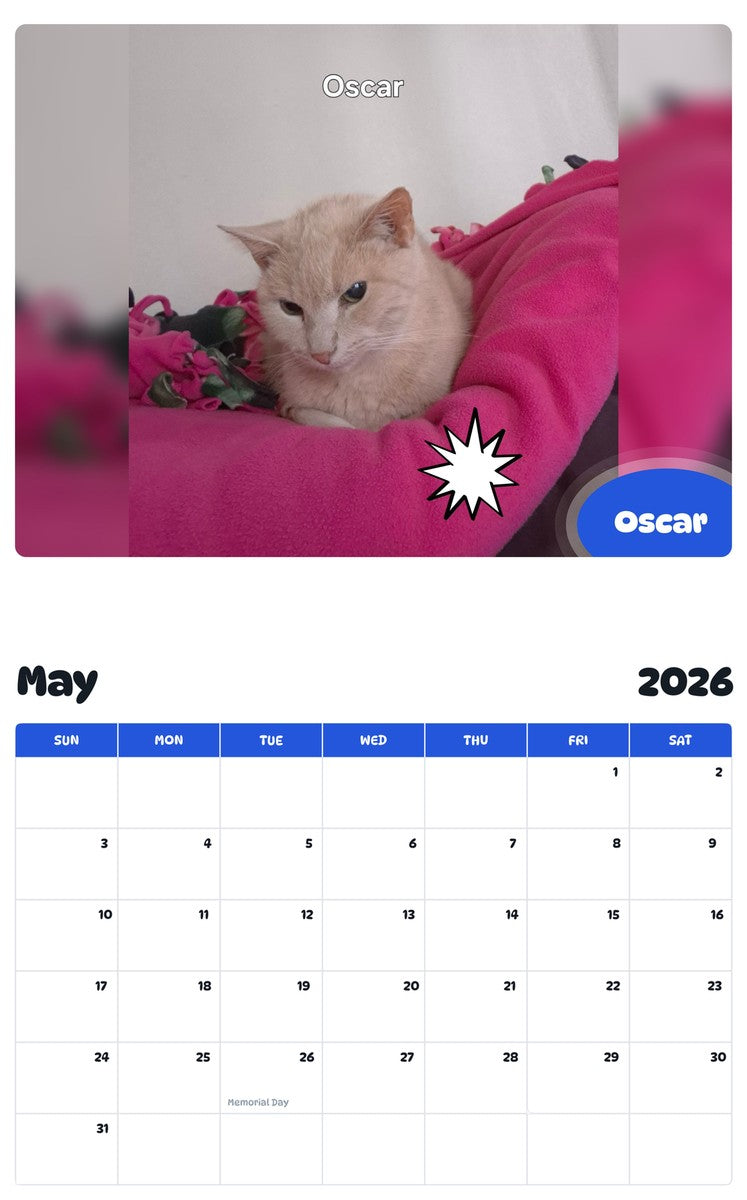 2026 - 2027 Oscar - Pawidols Pet Calendar