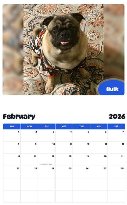October 2025 - September 2026 Hulk - Pawidols Pet Calendar