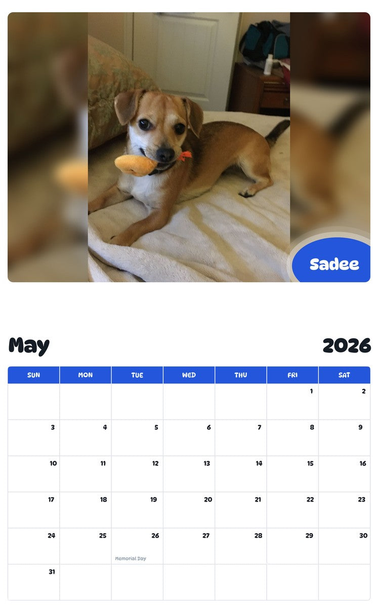 2026 - 2027 Sadee - Pawidols Pet Calendar