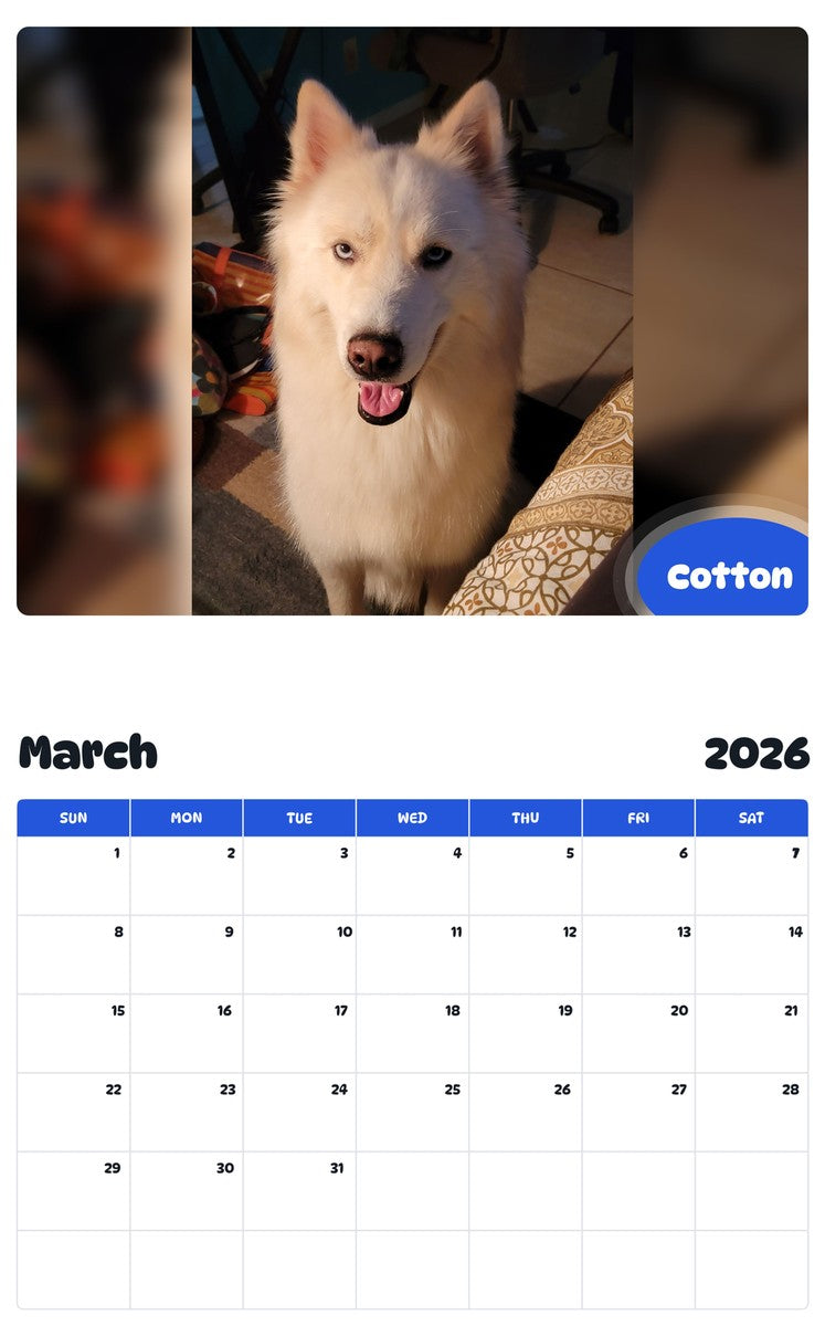 November 2025 - October 2026 Cotton - Pawidols Pet Calendar