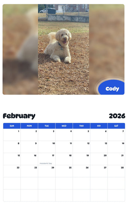 October 2025 - September 2026 Cody - Pawidols Pet Calendar