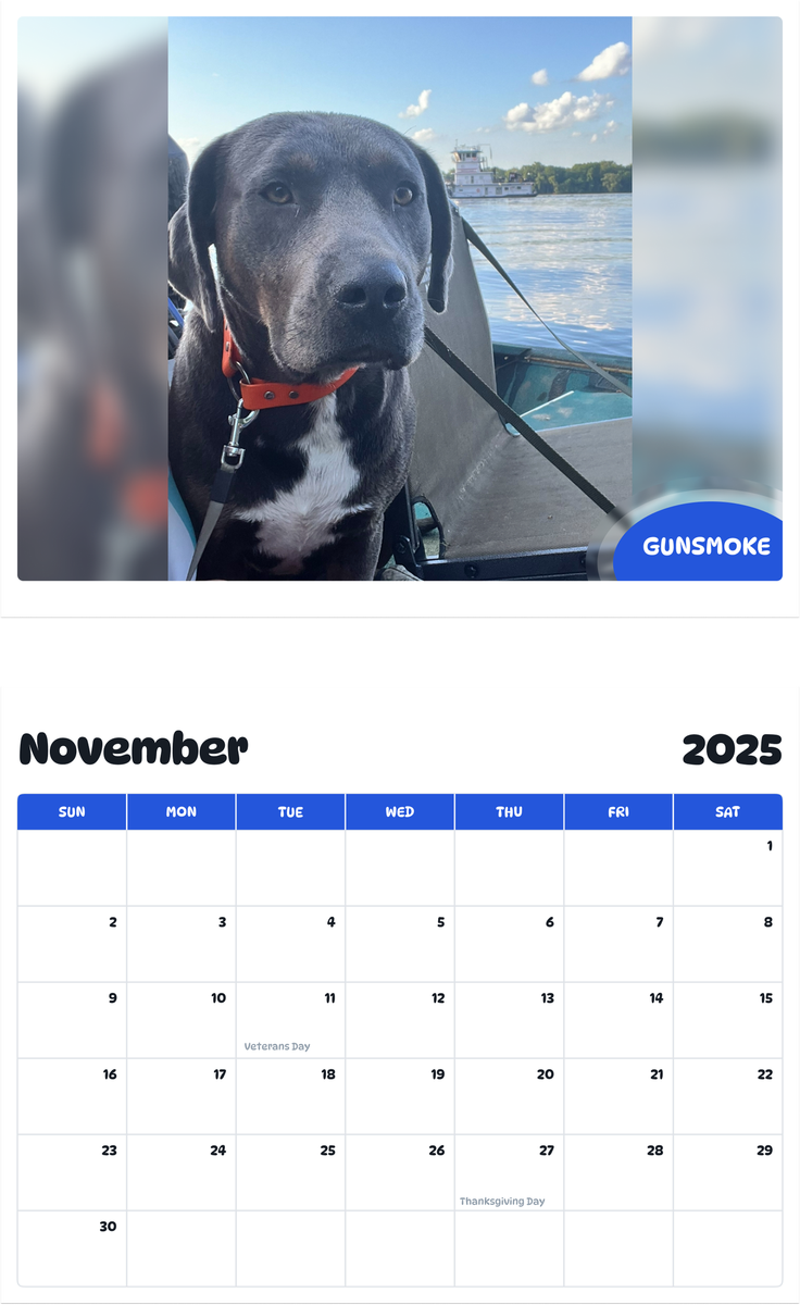 July 2025 - June 2026 Gunsmoke - Pawidols Pet Calendar