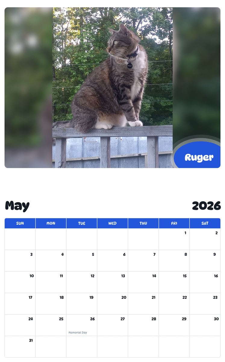 2026 - 2027 Ruger - Pawidols Pet Calendar