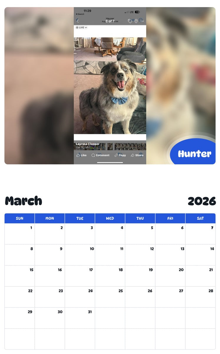 November 2025 - October 2026 Hunter - Pawidols Pet Calendar