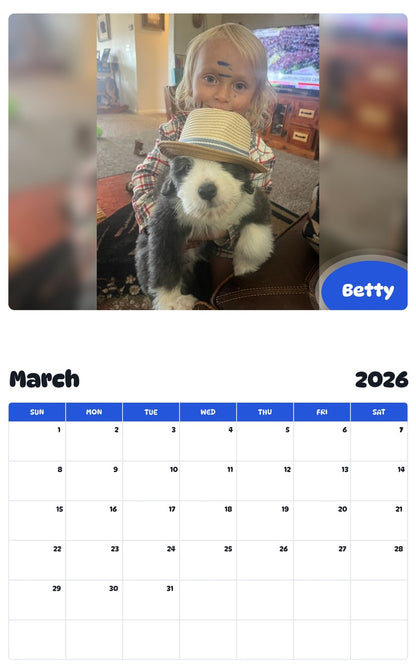 November 2025 - October 2026 Betty - Pawidols Pet Calendar