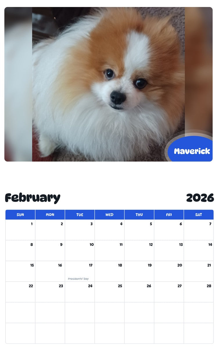 October 2025 - September 2026 Maverick - Pawidols Pet Calendar