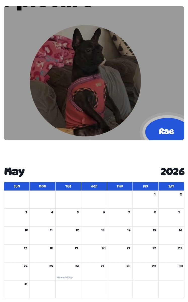 2026 - 2027 Rae - Pawidols Pet Calendar