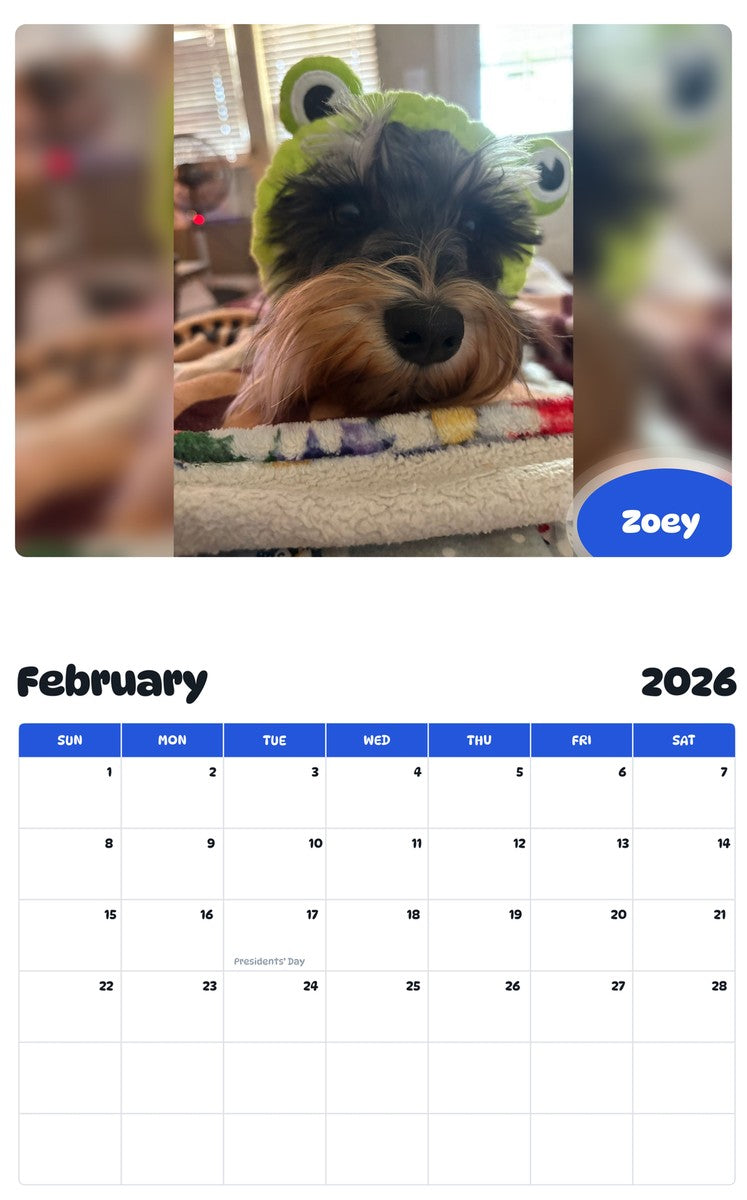 October 2025 - September 2026 Zoey - Pawidols Pet Calendar