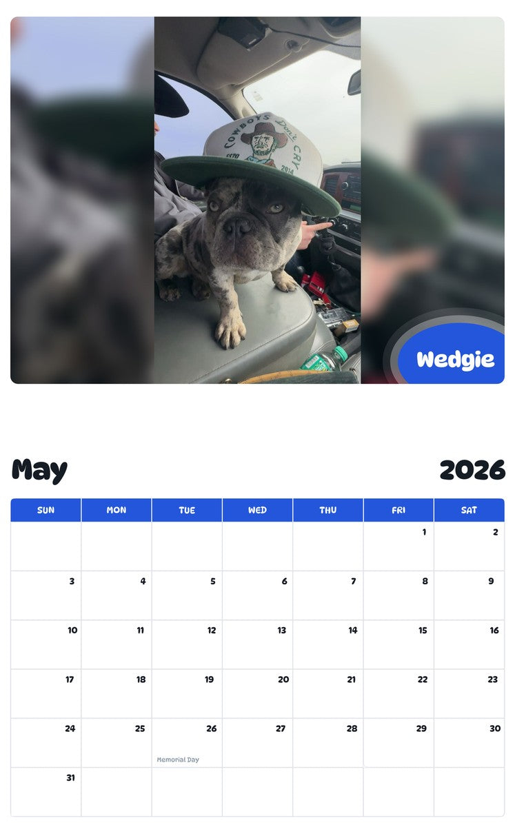 2026 - 2027 Wedgie - Pawidols Pet Calendar