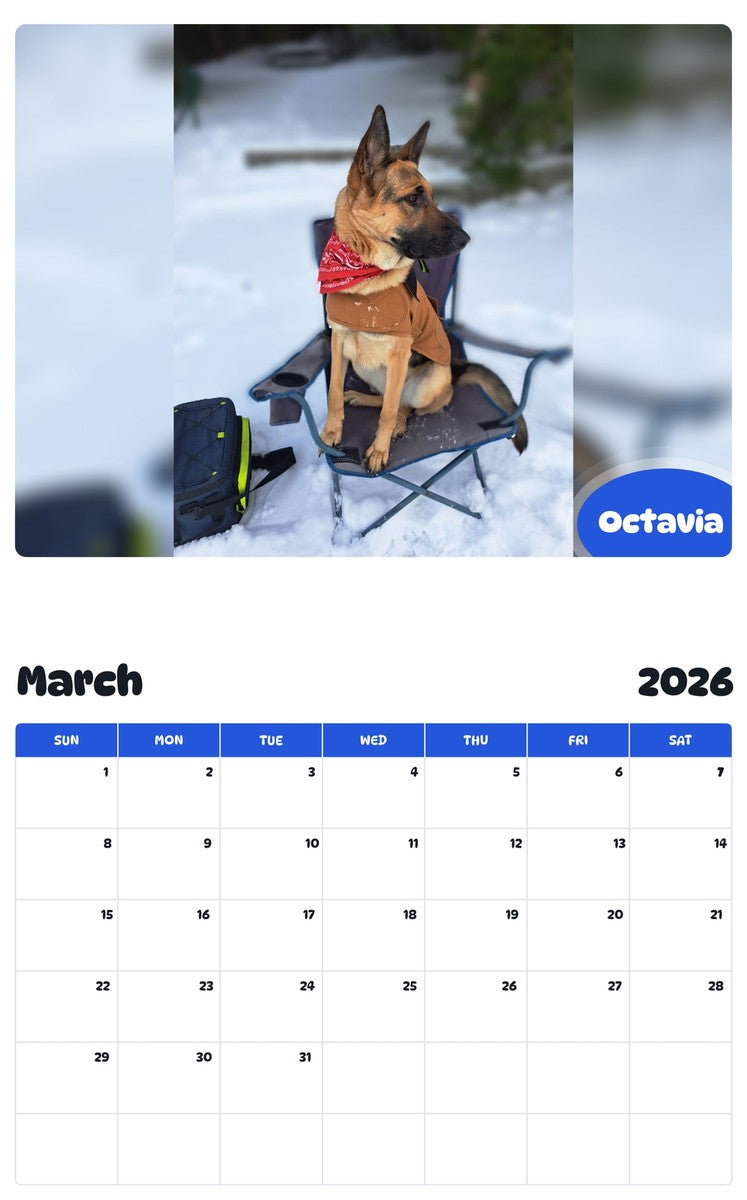 November 2025 - October 2026 Octavia - Pawidols Pet Calendar