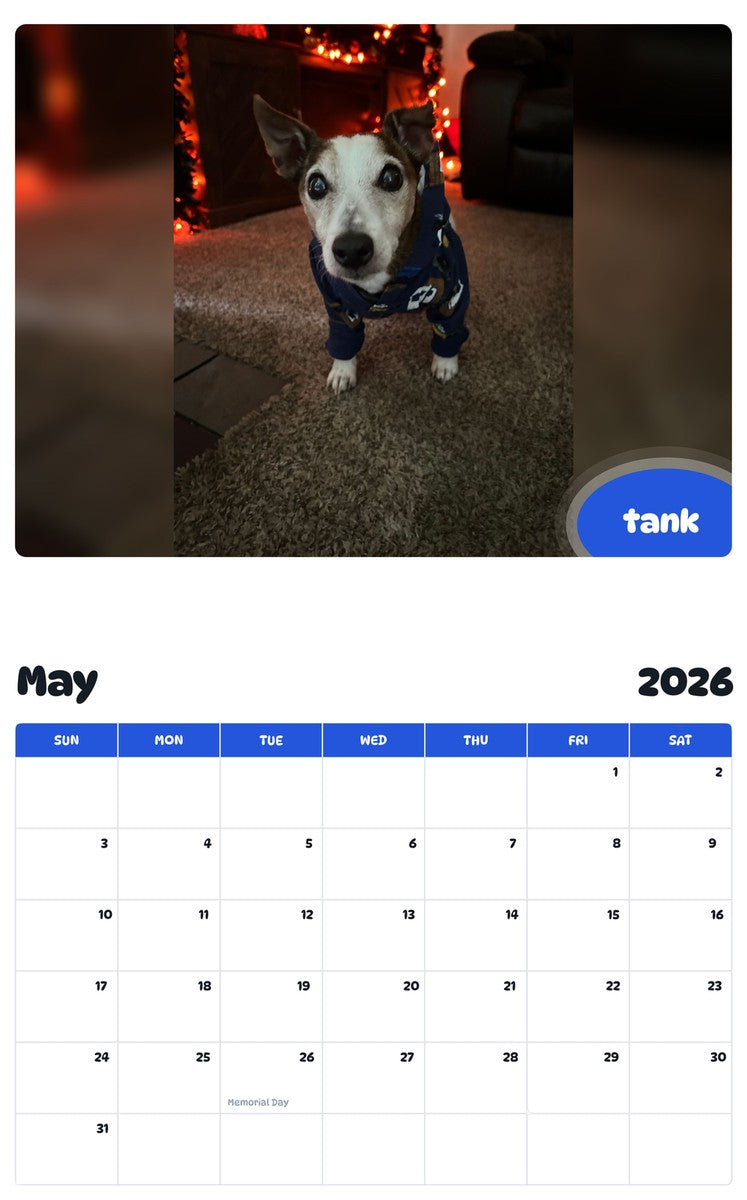 2026 - 2027 tank - Pawidols Pet Calendar