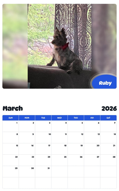 November 2025 - October 2026 Ruby - Pawidols Pet Calendar