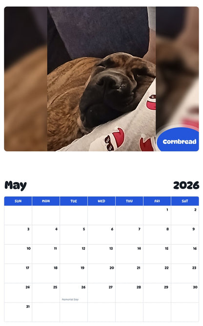 2026 - 2027 Cornbread - Pawidols Pet Calendar