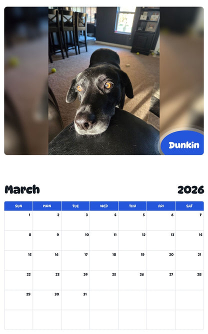 November 2025 - October 2026 Dunkin - Pawidols Pet Calendar