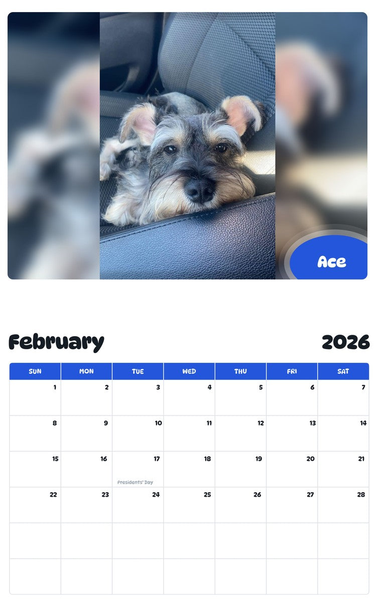 October 2025 - September 2026 Ace - Pawidols Pet Calendar