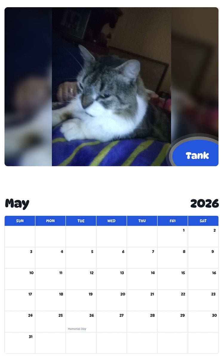 2026 - 2027 Tank - Pawidols Pet Calendar
