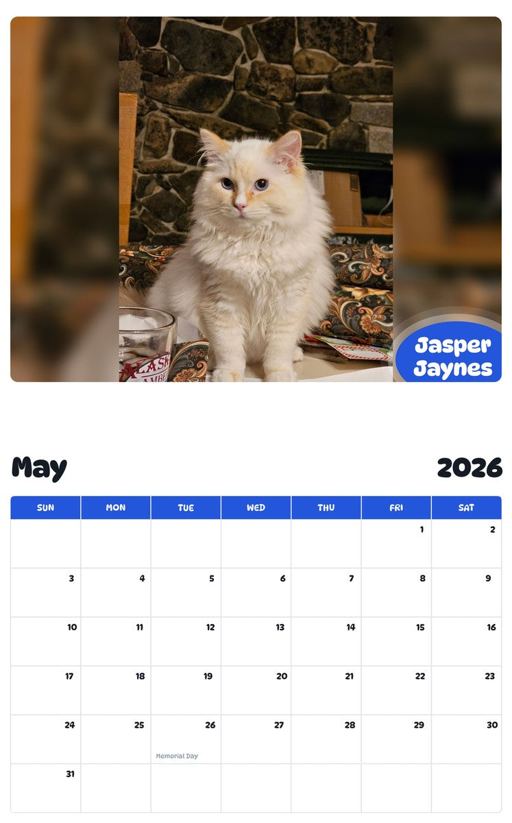 2026 - 2027 Jasper Jaynes - Pawidols Pet Calendar