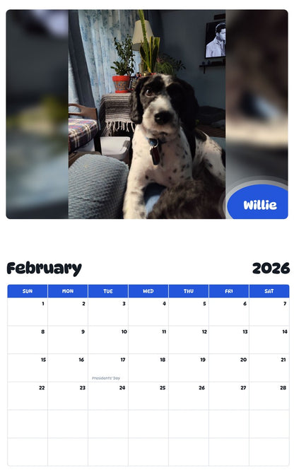 October 2025 - September 2026 Willie - Pawidols Pet Calendar