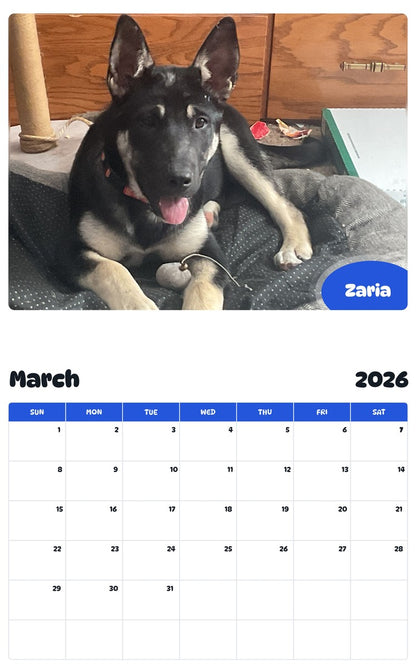 November 2025 - October 2026 Zaria - Pawidols Pet Calendar